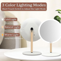 ANGNYA Makeup Mirror with Light, dobíjecí toaletní zrcadlo s 3 nastavitelnými barvami / 10x zvětšovacím zrcadlem